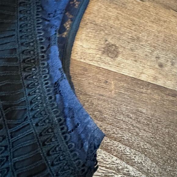 Eliza J Navy Blue Black Lace Dress 2 Tiered Wedding Cocktail Rehearsal Dinner - Picture 3 of 8